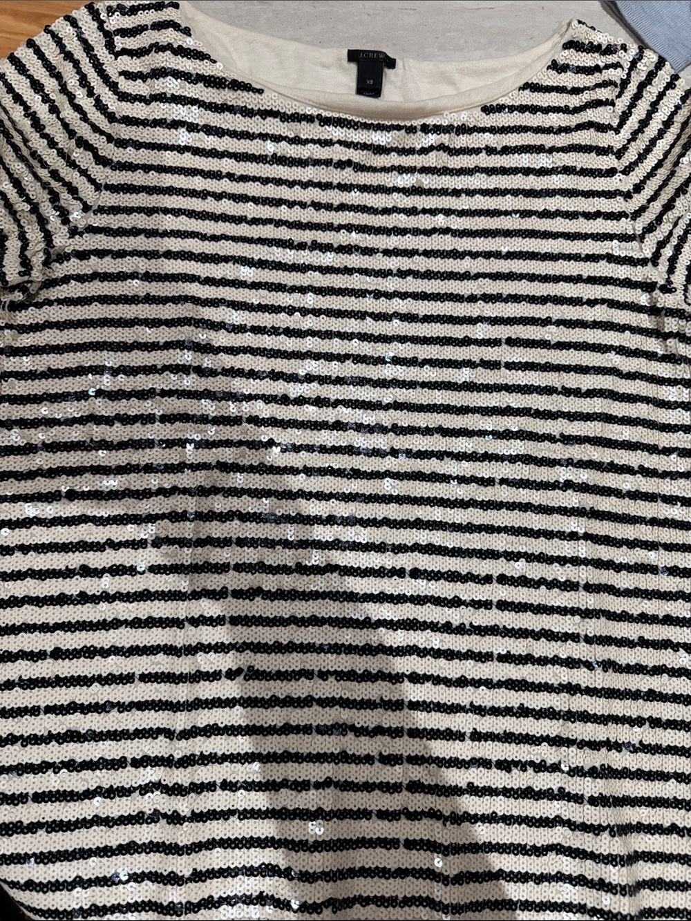 J. Crew Black and White Striped Sequin Top